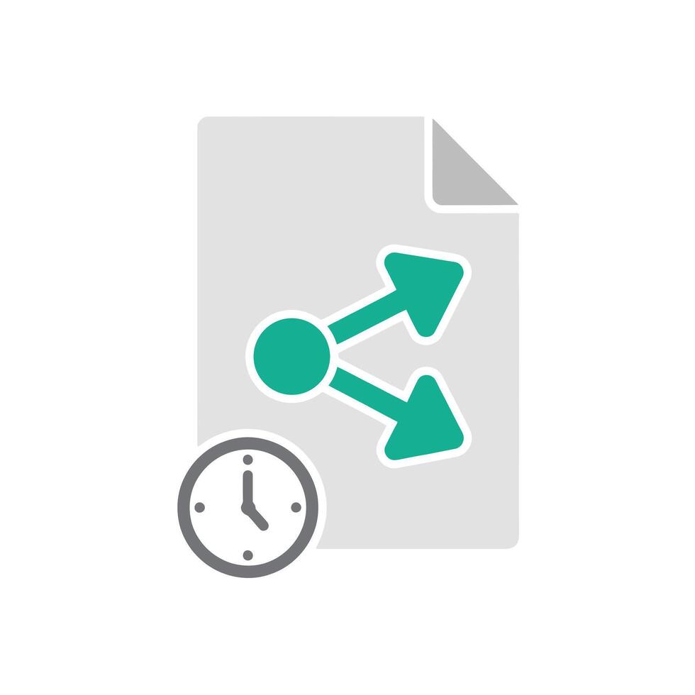 Clean illustration of document with share arrows and small clock badge asynchronous work icons vector