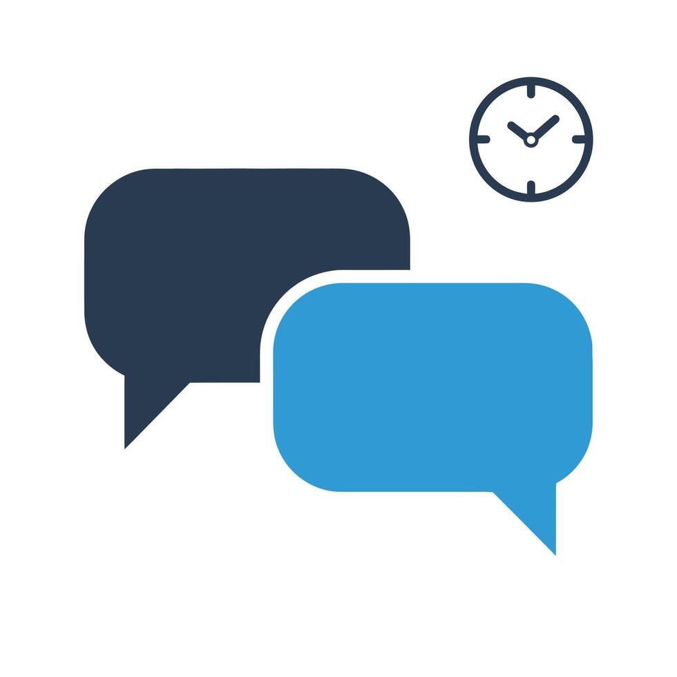 Asynchronous Work Icons with Overlapping Chat Bubbles and Clock Badge vector