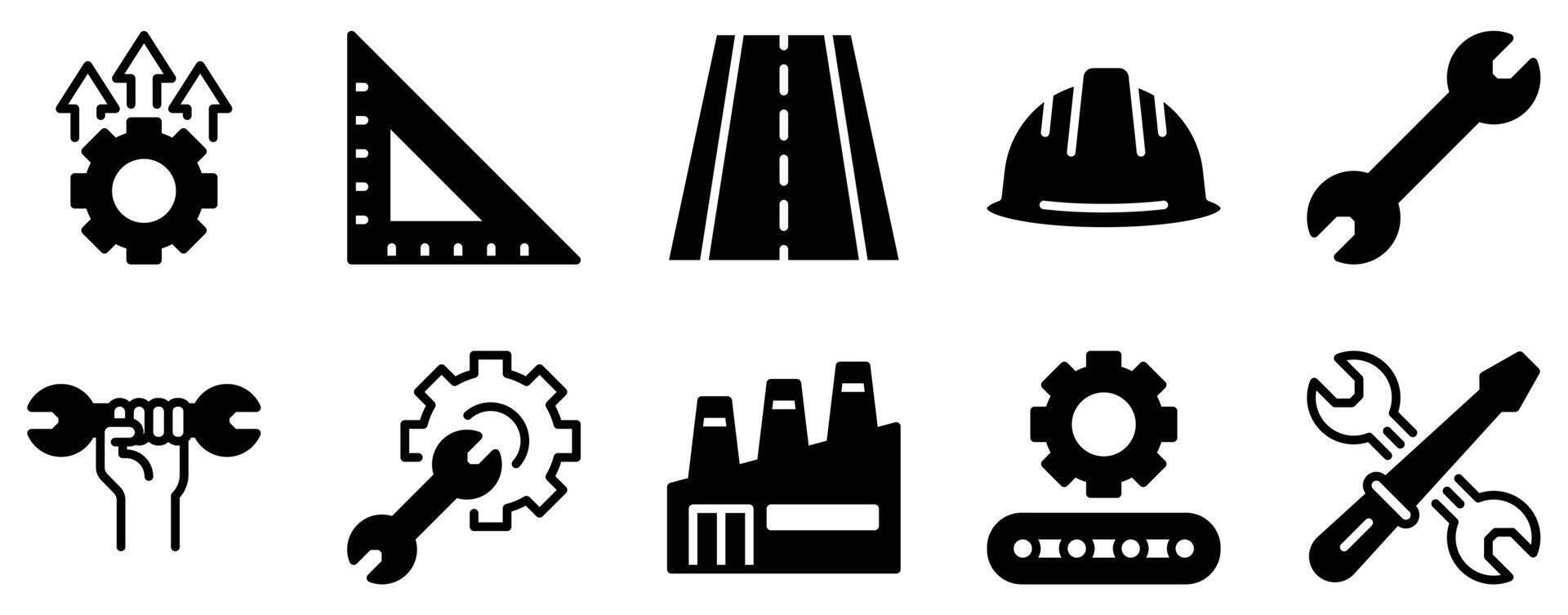 Engineering icon solid mix style glyph for systems design devops and builds minimal monochrome pictogram for web apps dashboards and product tooling vector