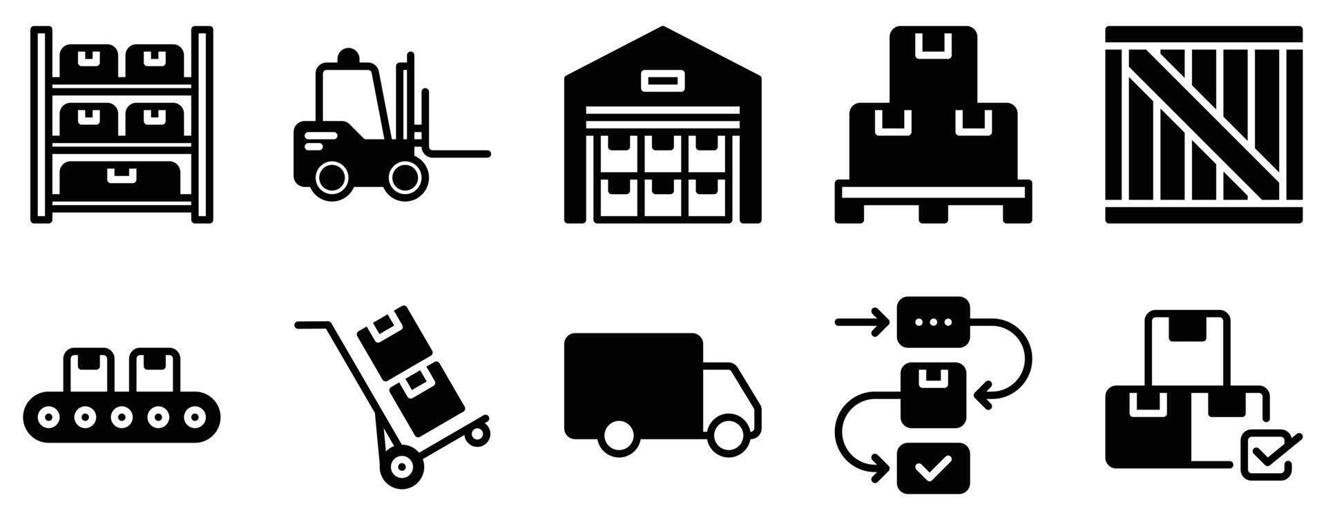 Warehouse icon solid mix style glyph for storage fulfillment and logistics minimal pictogram for dashboards wms tools and supply chain apps vector