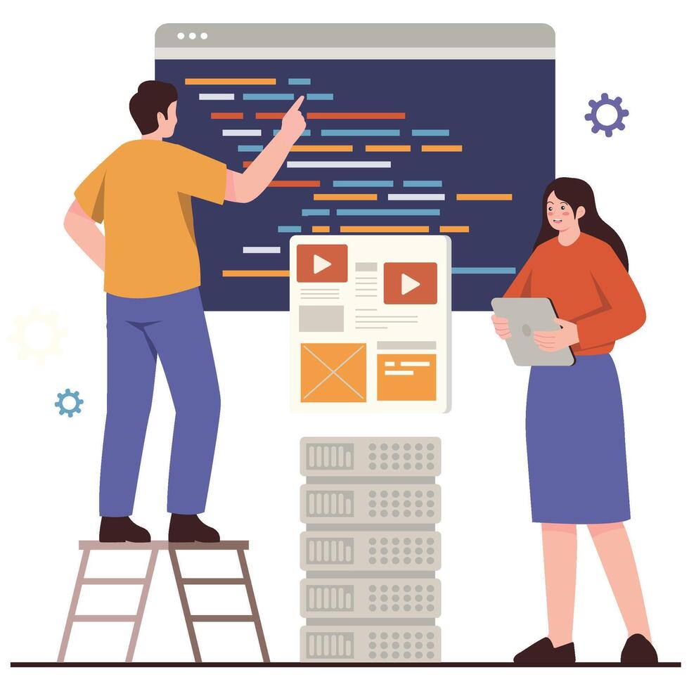 Developers collaborating on a project vector