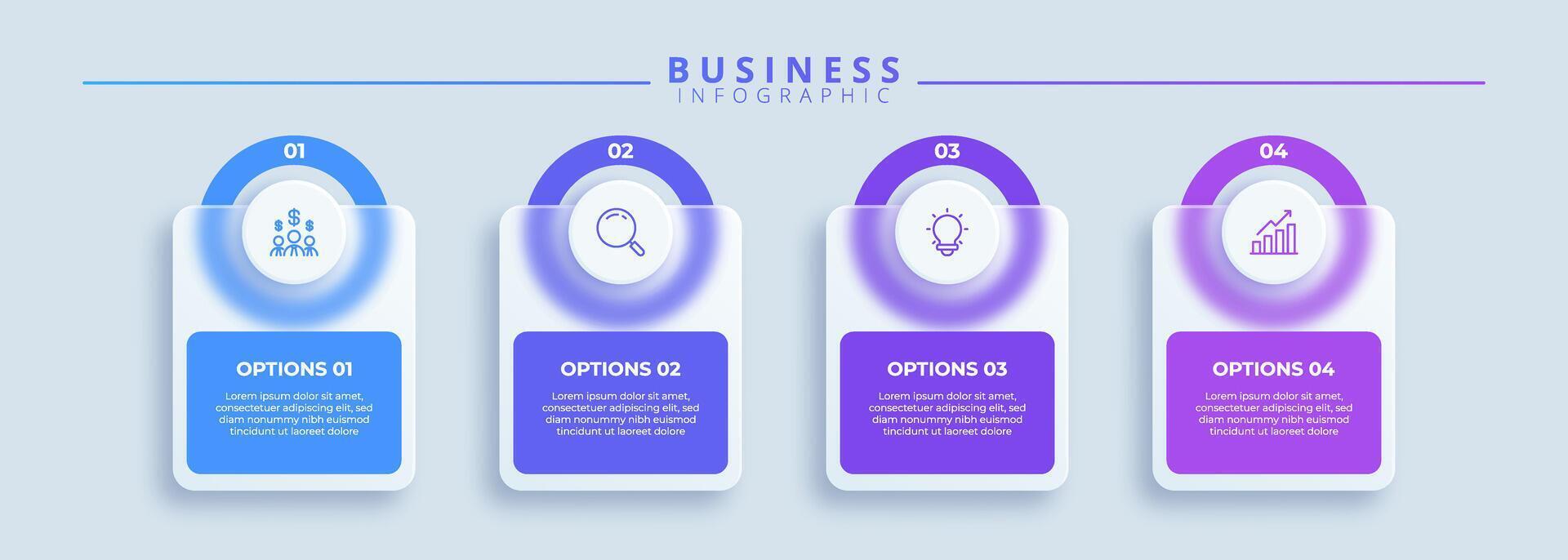 Design template for infographic labels icons and 4 options or steps. Suitable for process diagrams, presentations, workflow layouts, banners, flow charts, and infographics. vector