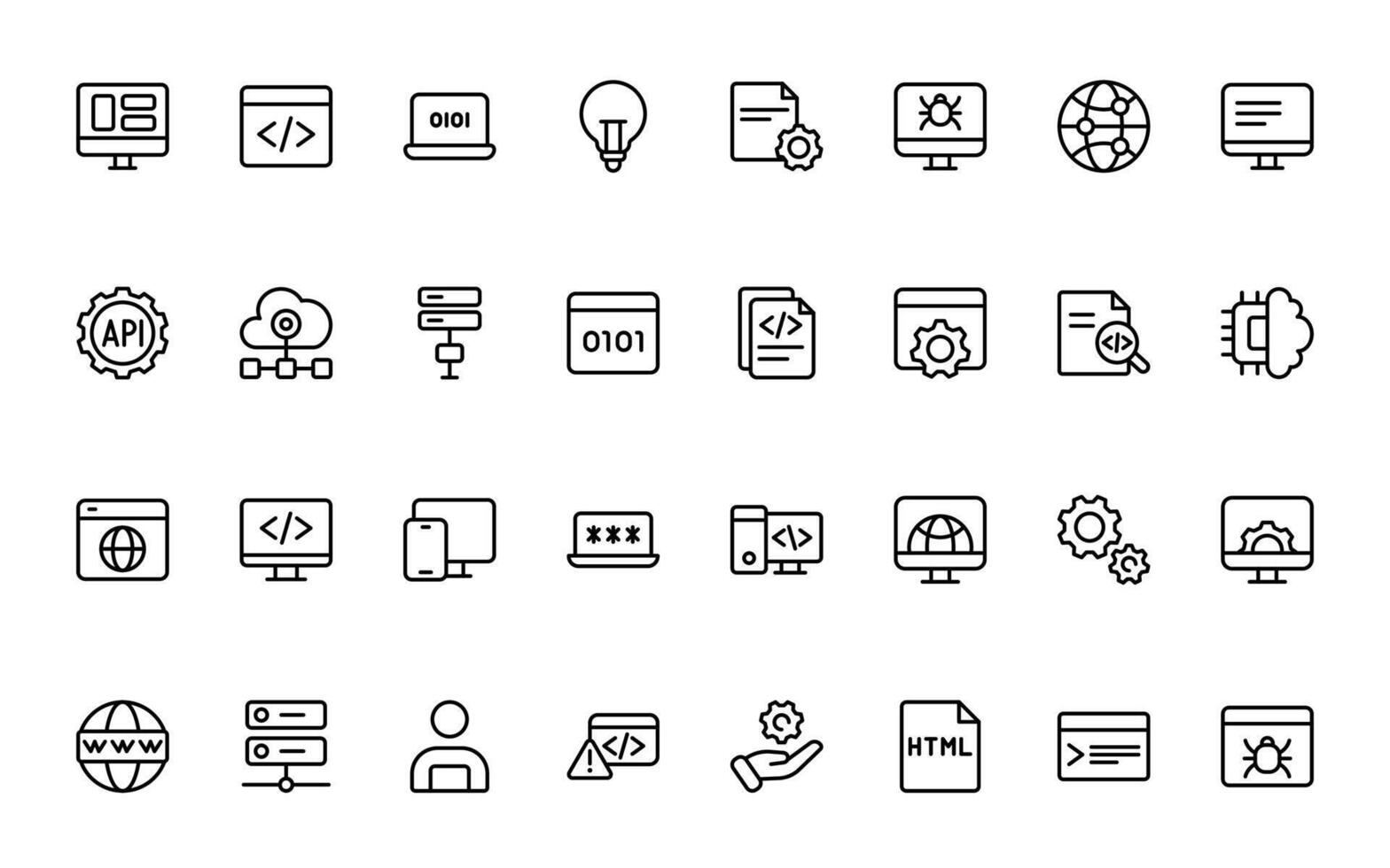Icons representing web development tools and concepts vector