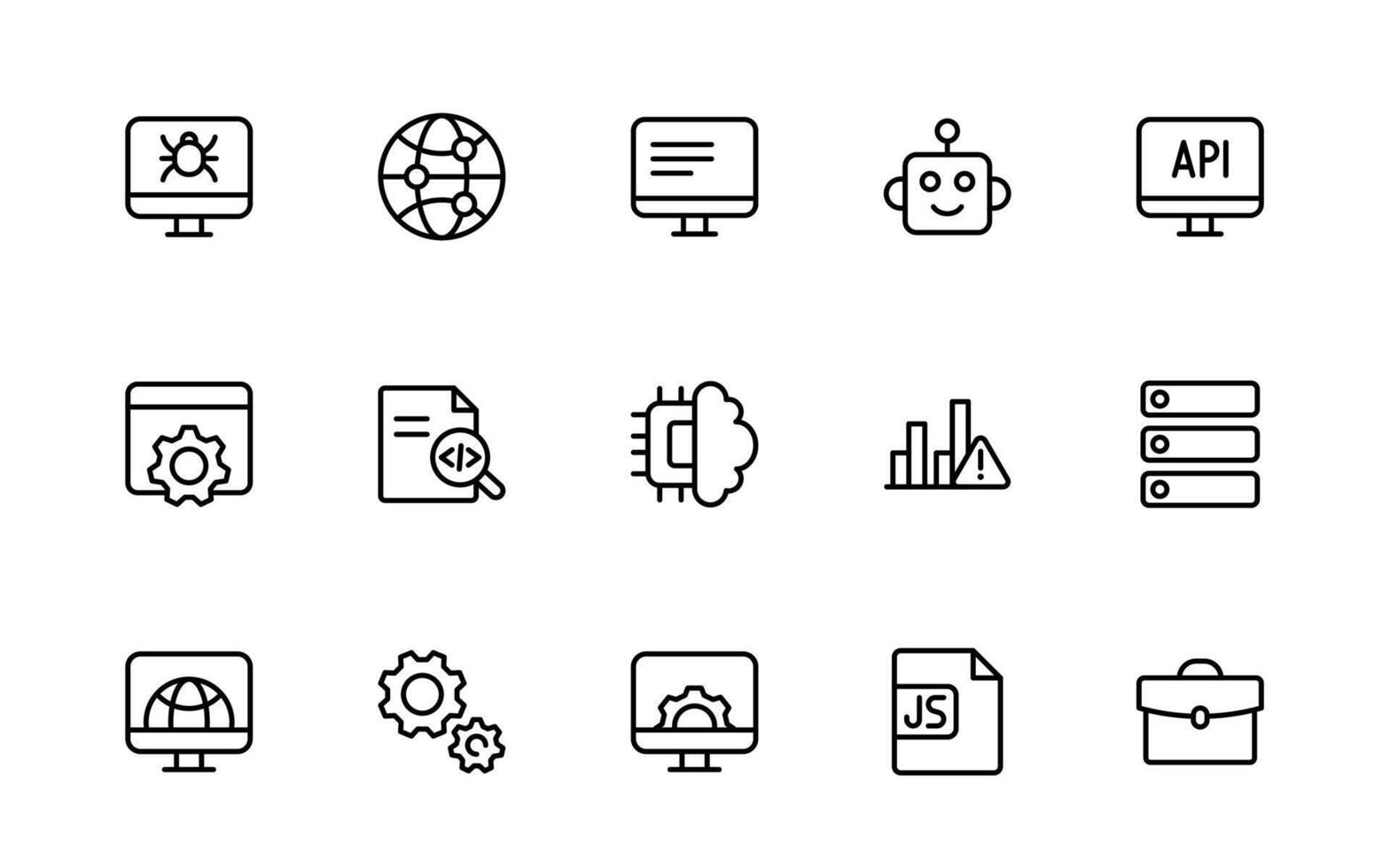 programación codificación conjunto de web íconos en línea estilo. software desarrollo íconos para web y móvil aplicación código, API, programador, desarrollador, tecnología, descifrador y más. vector