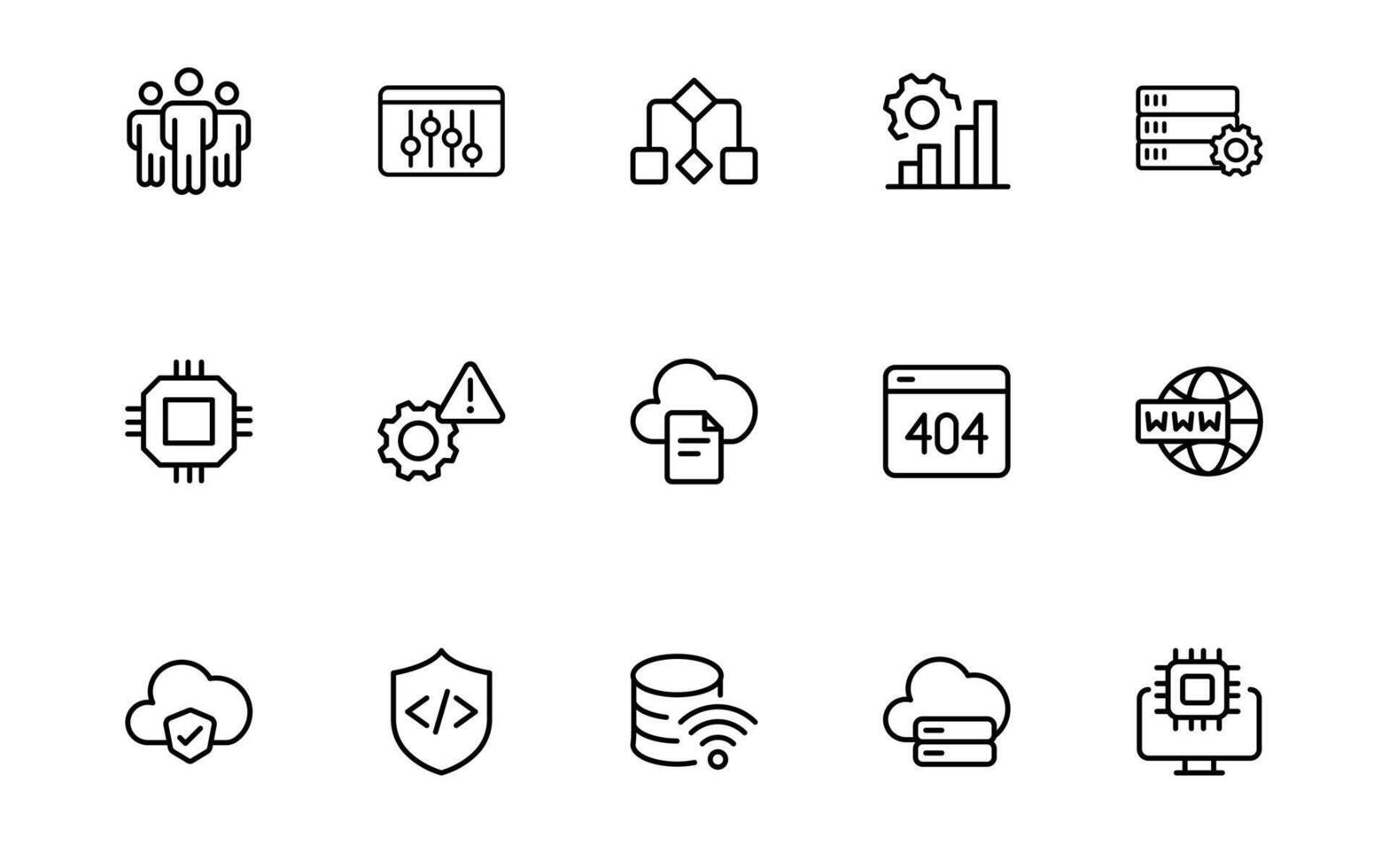 Programming coding set of web icons in line style. Software development icons for web and mobile app. Code, api, programmer, developer, information technology, and more. vector