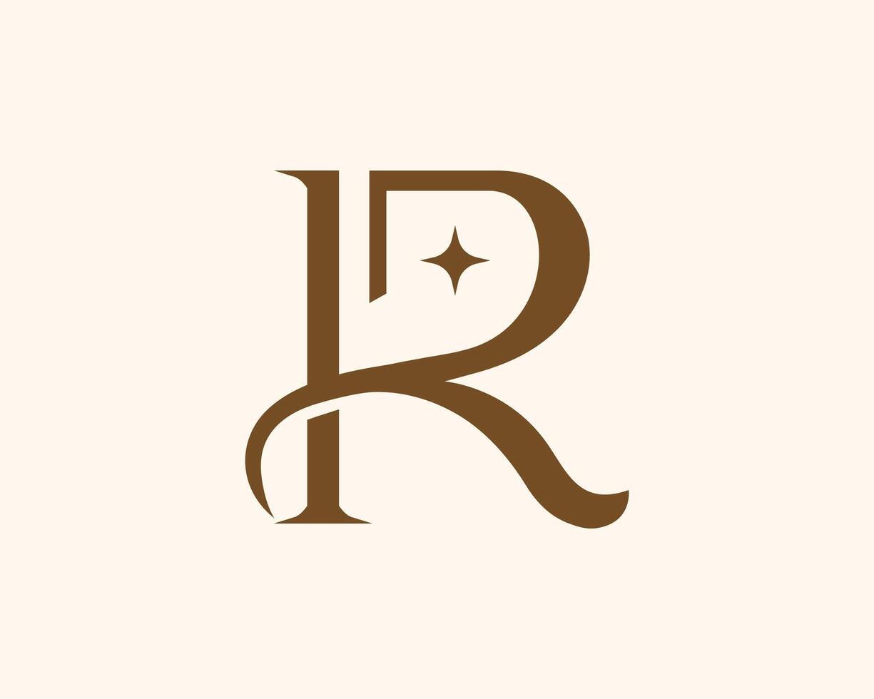 Sophisticated monogram letters K and R in a brown elegant style on a light beige background, with a decorative star symbol vector