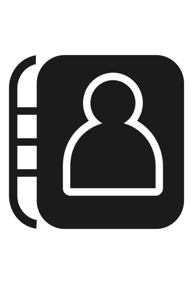 Black silhouette of an address contact book icon. User profile on personal directory and list symbol. Solid customer service and communication app icon. vector