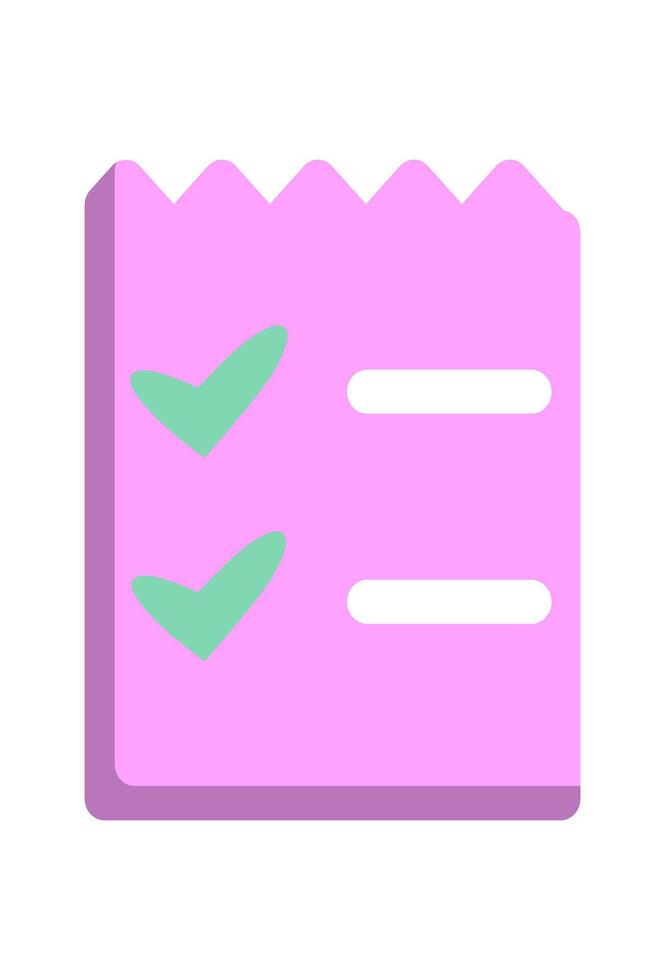Colored checklist on a pink jagged note. Task completed or to-do list icon with checks. Business management and project planning symbol. vector