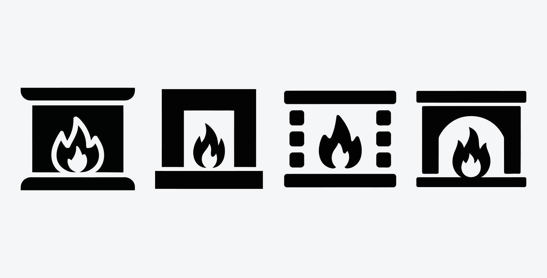 Fireplace icon set in various styles for design and decoration vector