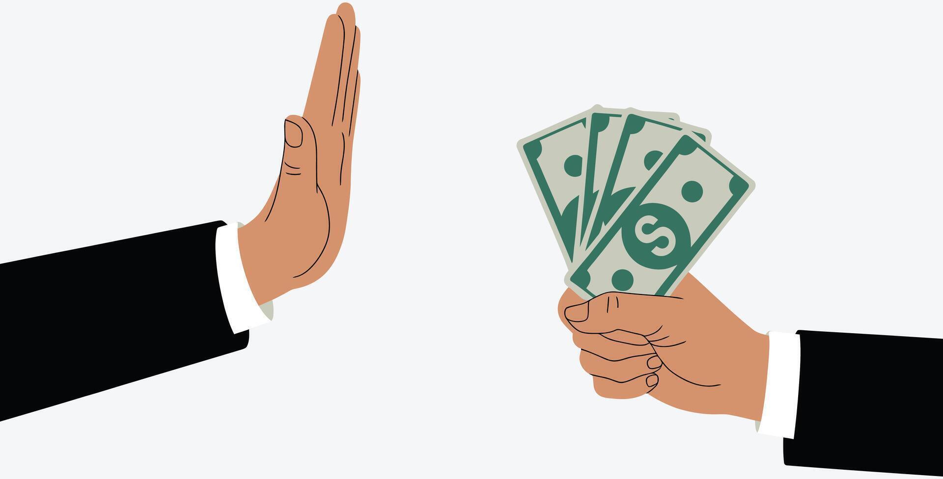 Refusing bribery and corruption offer with a gesture of denial hand vector