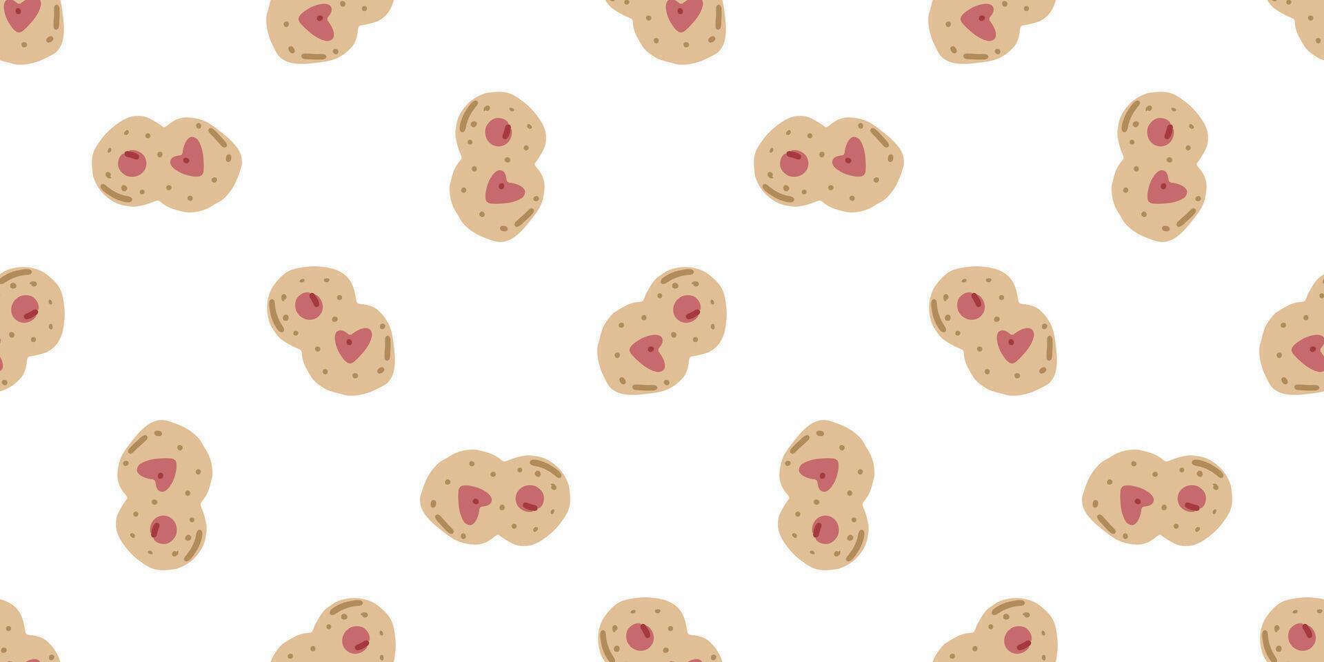 Seamless Sweet Heart Cookie Pattern. Cartoon cookies with heart filling in flat style, seamless pattern on light background. vector