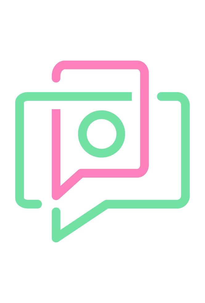 Colored chat bubble message icon. Pink and green communication conversation symbol. Simple line art for online dialogue. vector