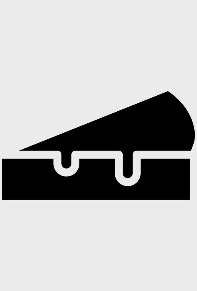 Solid black slice of pie or cheesecake with sauce. Minimalist icon of dessert with dripping glaze. Stylized shape of a cake slice with topping. vector