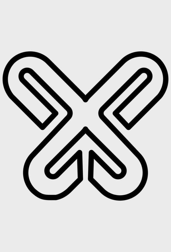 Abstract line art X cross symbol or butterfly shape. Outline style overlapping ribbon cross emblem. Geometric X shape made of thin rounded lines. vector