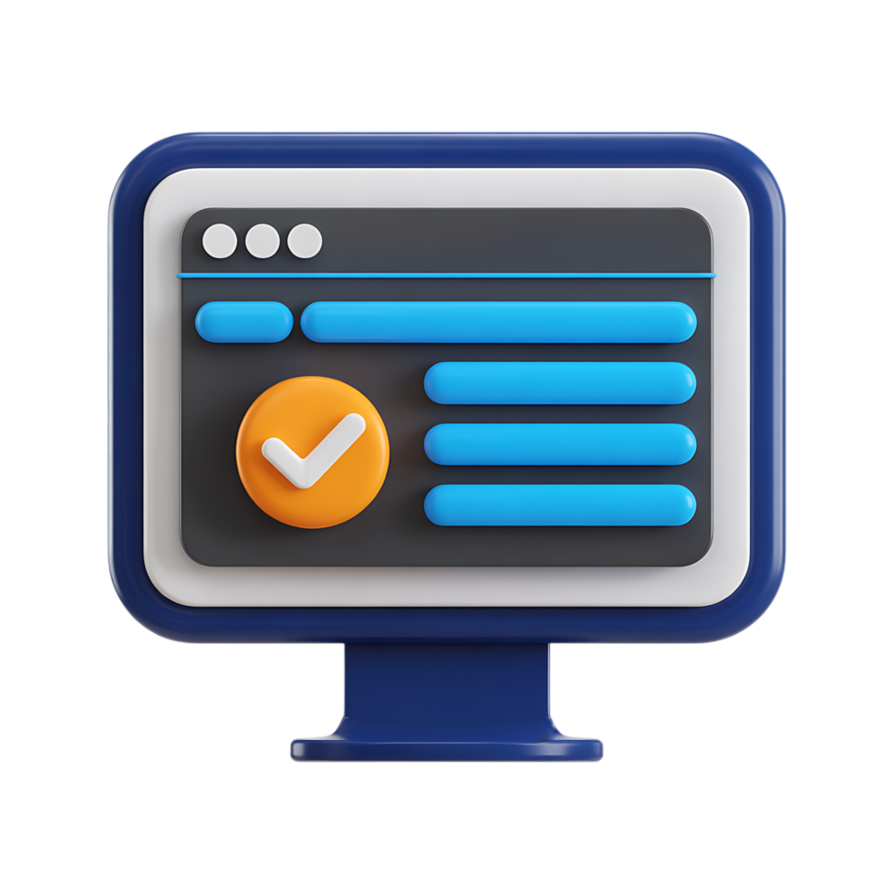 3d rendere di un' computer schermo visualizzazione un' completato ragnatela modulo con un' segno di spunta. png