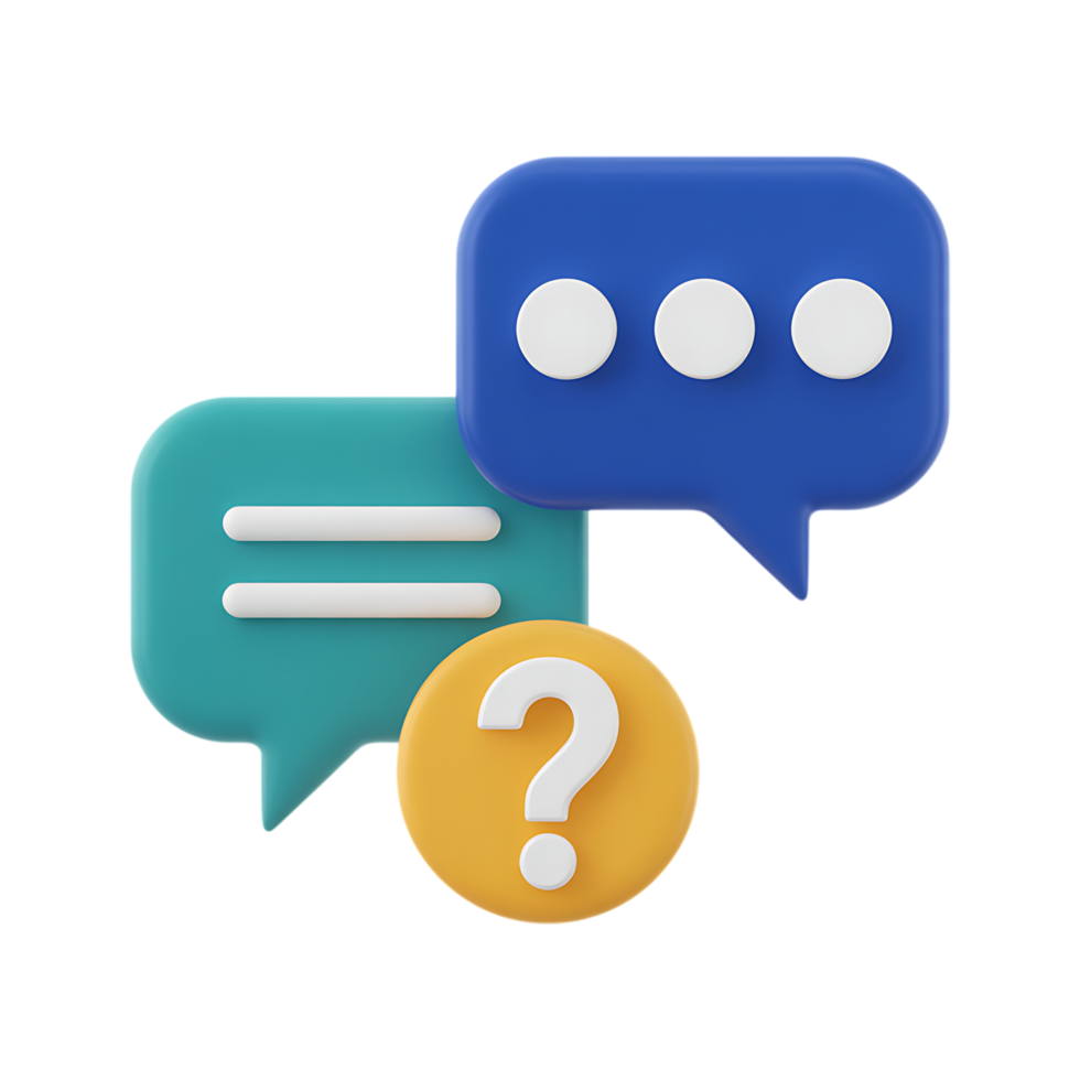 3D render of chat bubbles with a question mark. Concept for FAQ, support, help, communication. png
