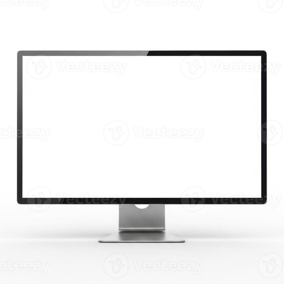Modern flat screen computer monitor with a blank white display isolated on white background photo