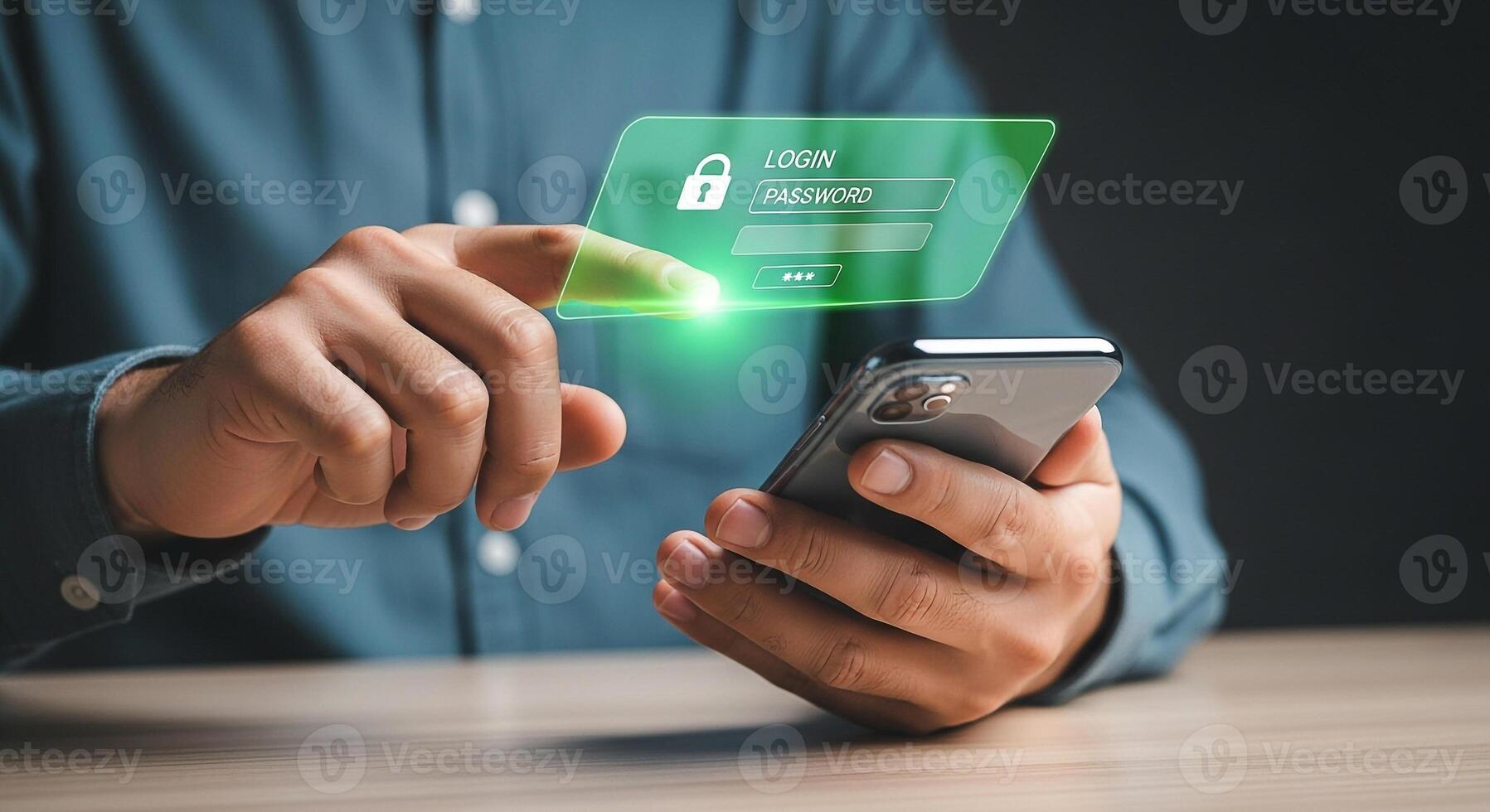 Person using a smartphone to login to an account, tapping on a digital interface with a password field, a secure online banking or e-commerce process, safety and security concept photo