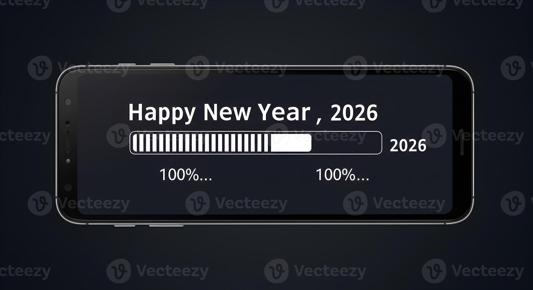 Smartphone Displaying Happy New Year 2026 Loading Bar Progress Dark Background New Year Concept photo