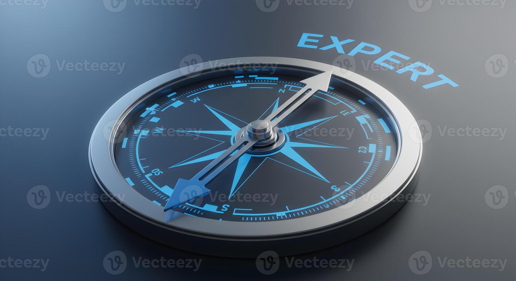 Compass pointing towards the word EXPERT on a dark background symbolizing guidance direction and expert advice in business and navigation towards success photo