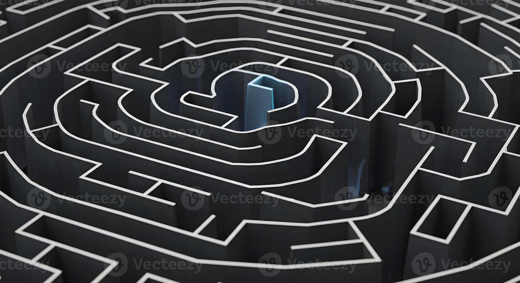 Abstract 3D rendering of a complex maze a path to success concept showcasing a challenging journey through a labyrinthine structure with a glowing exit symbolizing problemsolving and strategic thinkin photo