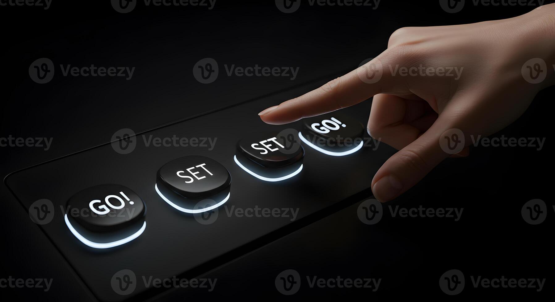 Hand about to press a glowing GO button on a dark control panel symbolizing the start of a project a new beginning or taking action to achieve a goal The image evokes feelings of anticipation and exci photo