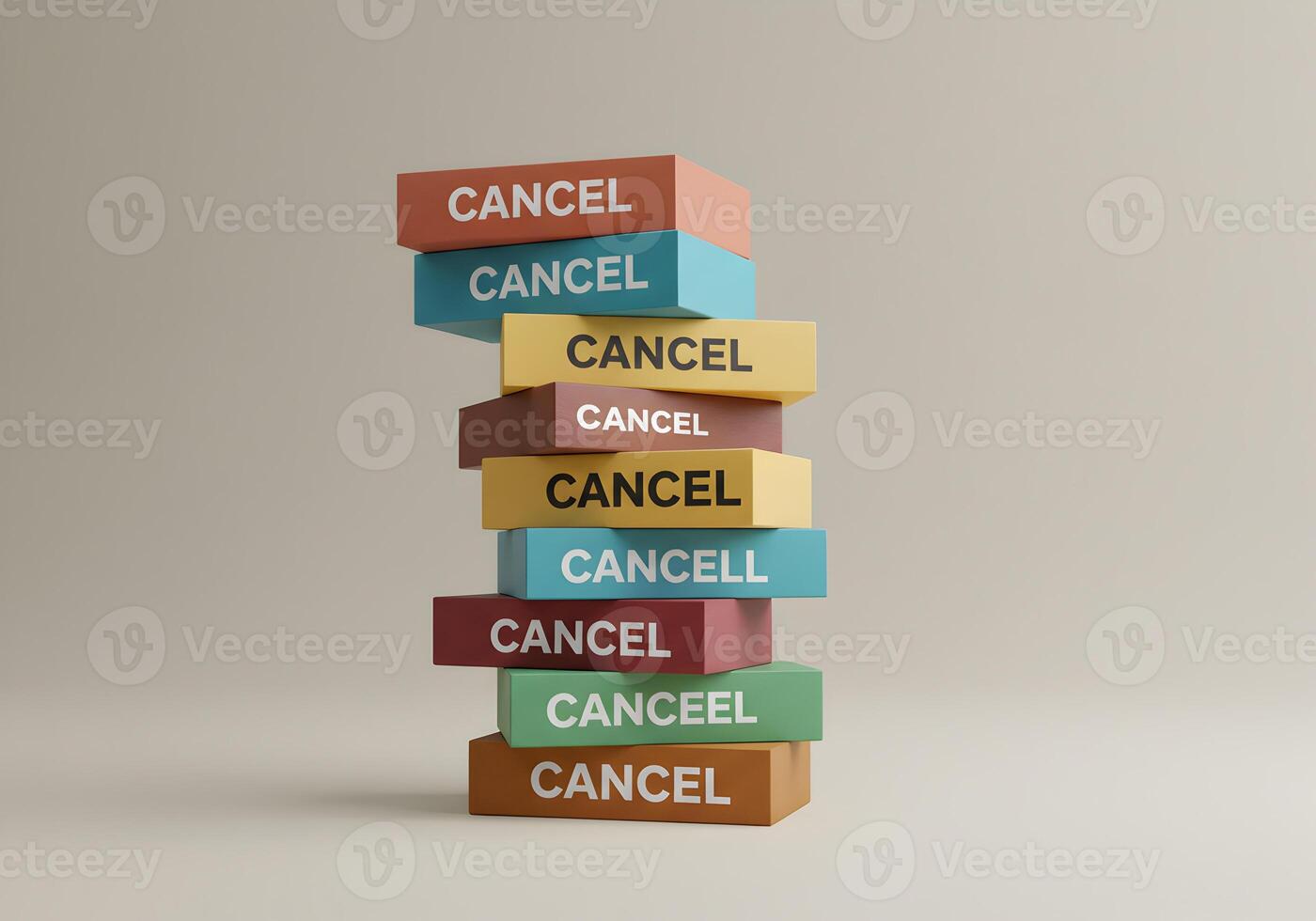 Colorful Blocks Stacked High with the Word CANCEL Repeated Representing Cancellation Interruption or Termination of Plans or Events photo