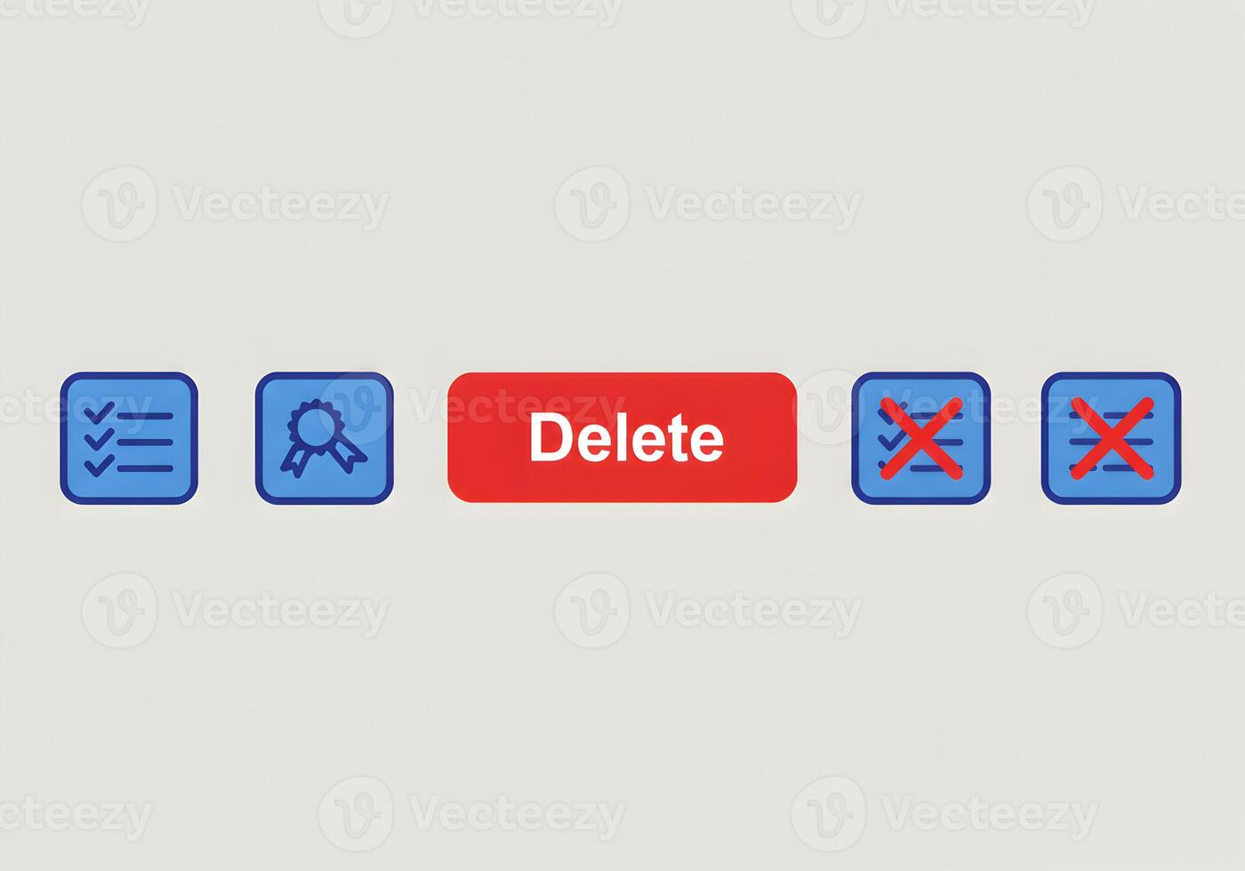 Red Delete Button with Checklist Award and Cross Icons Concept of Decision Making Confirmation and Cancellation in User Interface Design photo