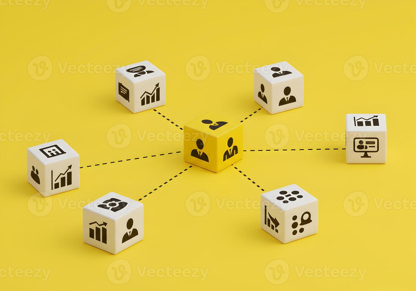 Teamwork and Collaboration Conceptual image of interconnected business blocks symbolizing effective communication and synergy in a modern workplace illustrating the power of collaboration for success photo