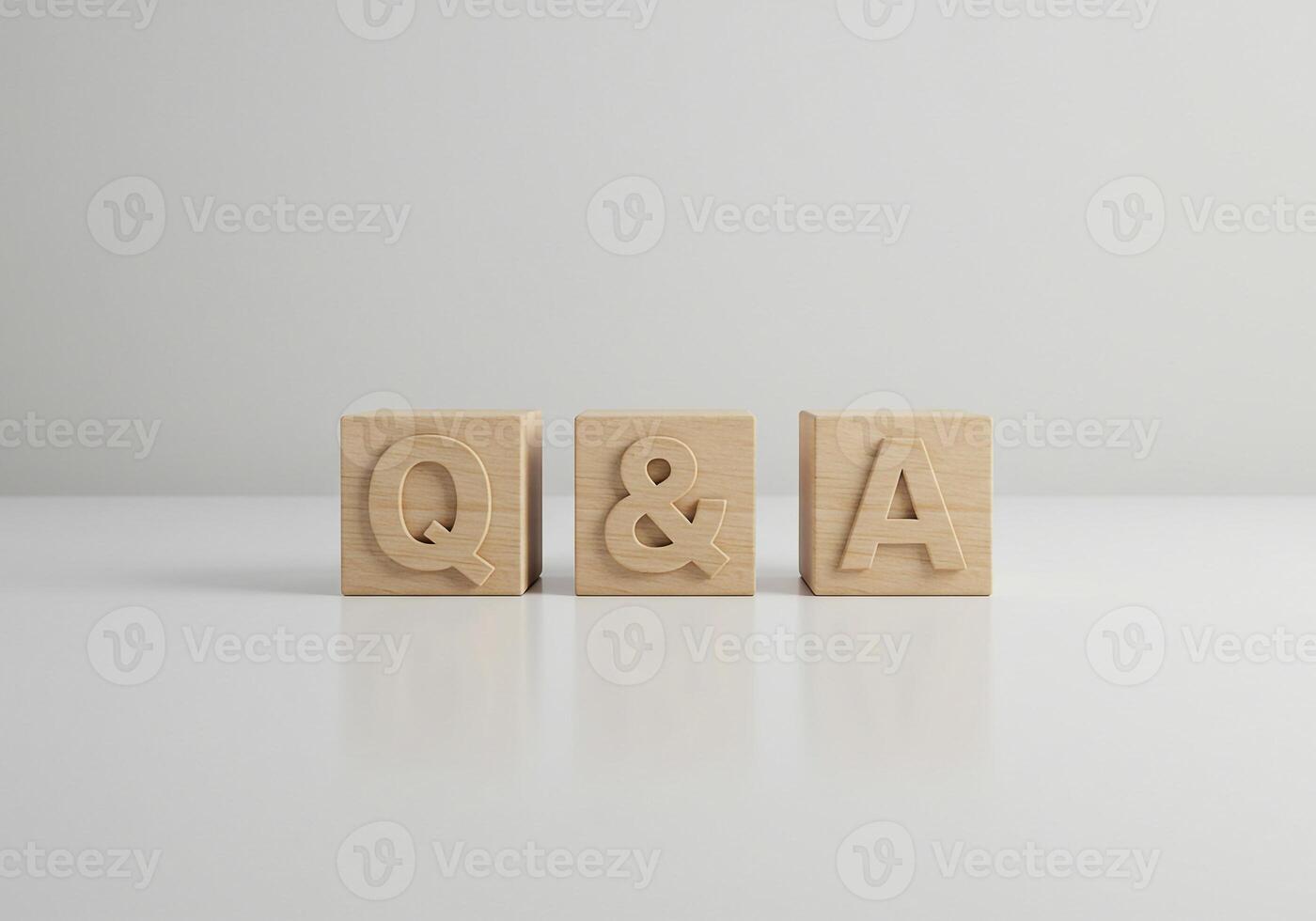 Wooden Blocks Spelling QA on White Surface Questions and Answers Concept Image photo