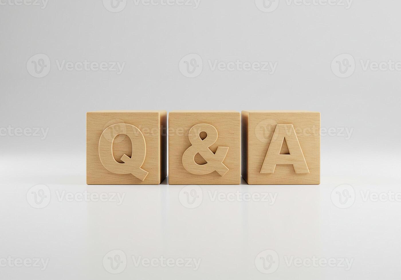 Wooden Blocks Spelling QA on White Background Questions and Answers Concept Image photo