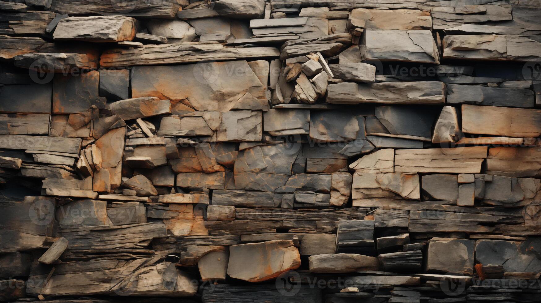 Rustic Irregular Stone Wall Texture - Background of Brown and Gray Stones in a Rough Uneven Pattern Ideal for Construction and Design Projects photo