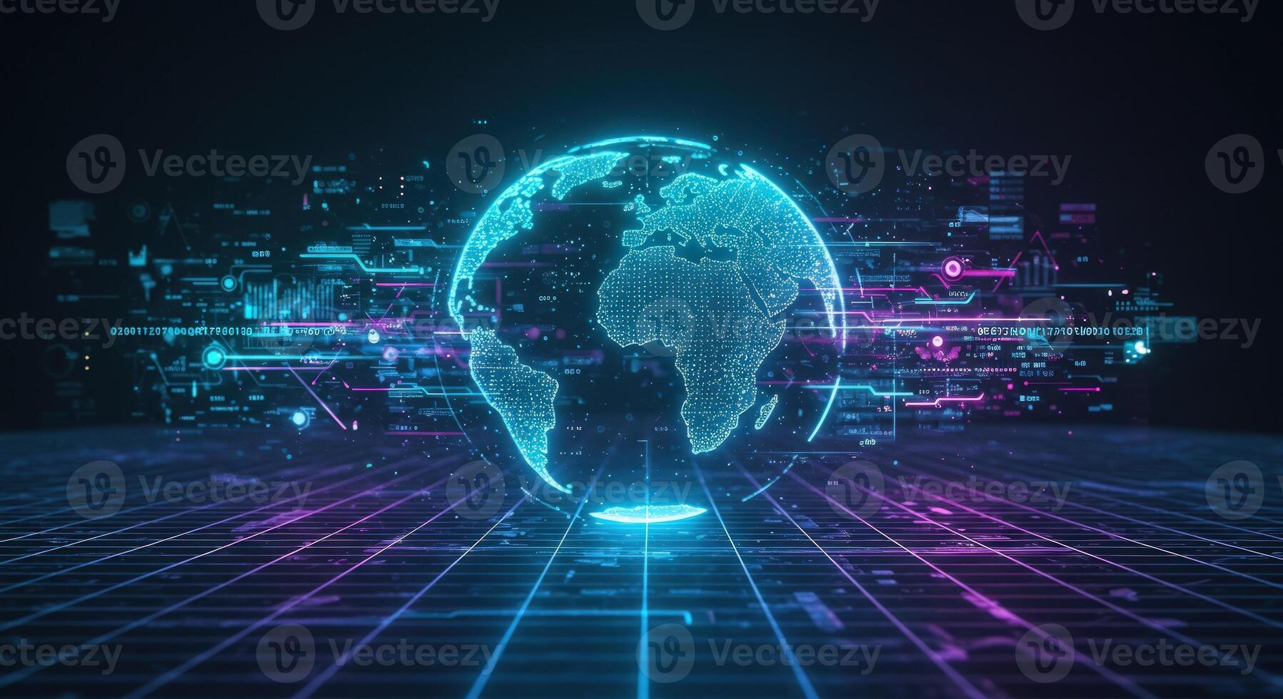 Digital world globe network connection technology background photo