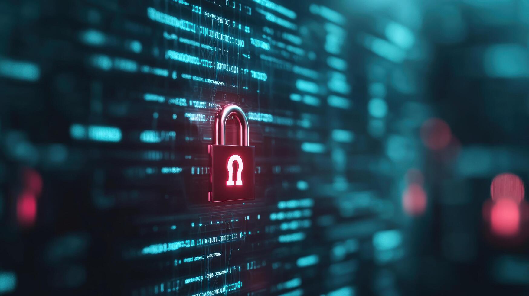 Cyber security data encryption with padlock and binary code photo