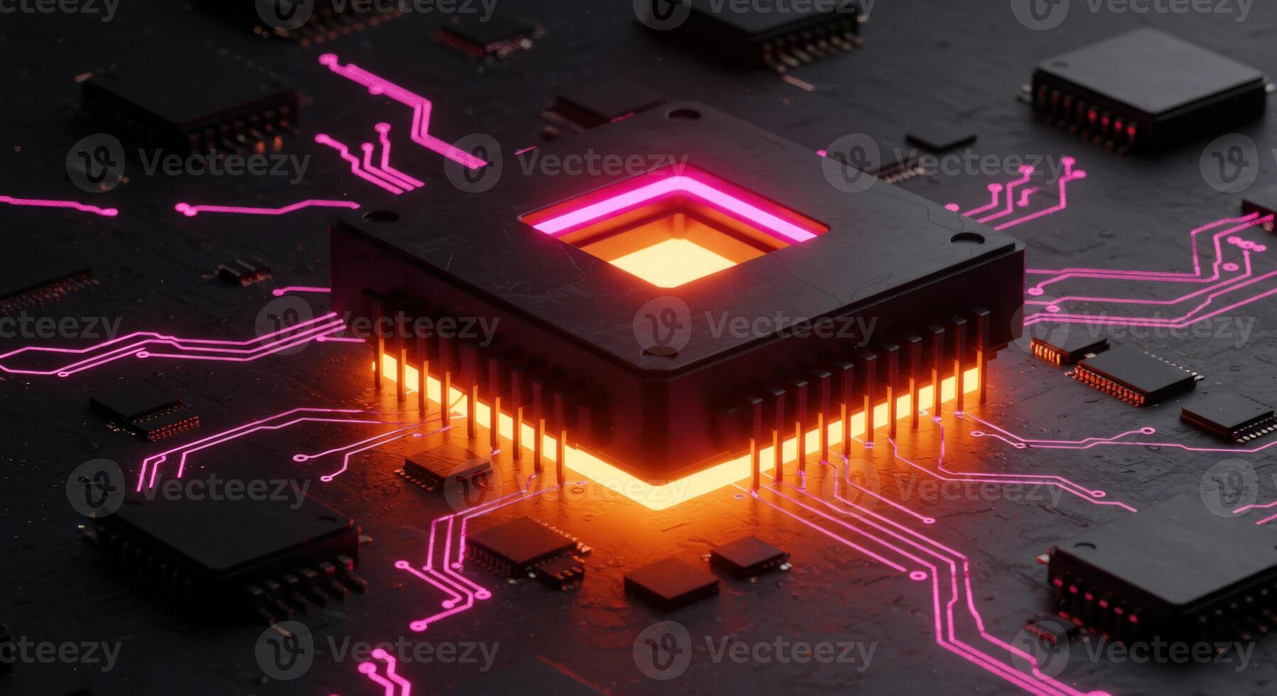 Futuristic computer processor unit with circuit board photo