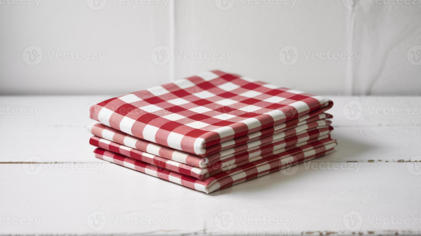 Red and white gingham napkins stack kitchen linens fabric checkered pattern picnic table setting cloth square photo