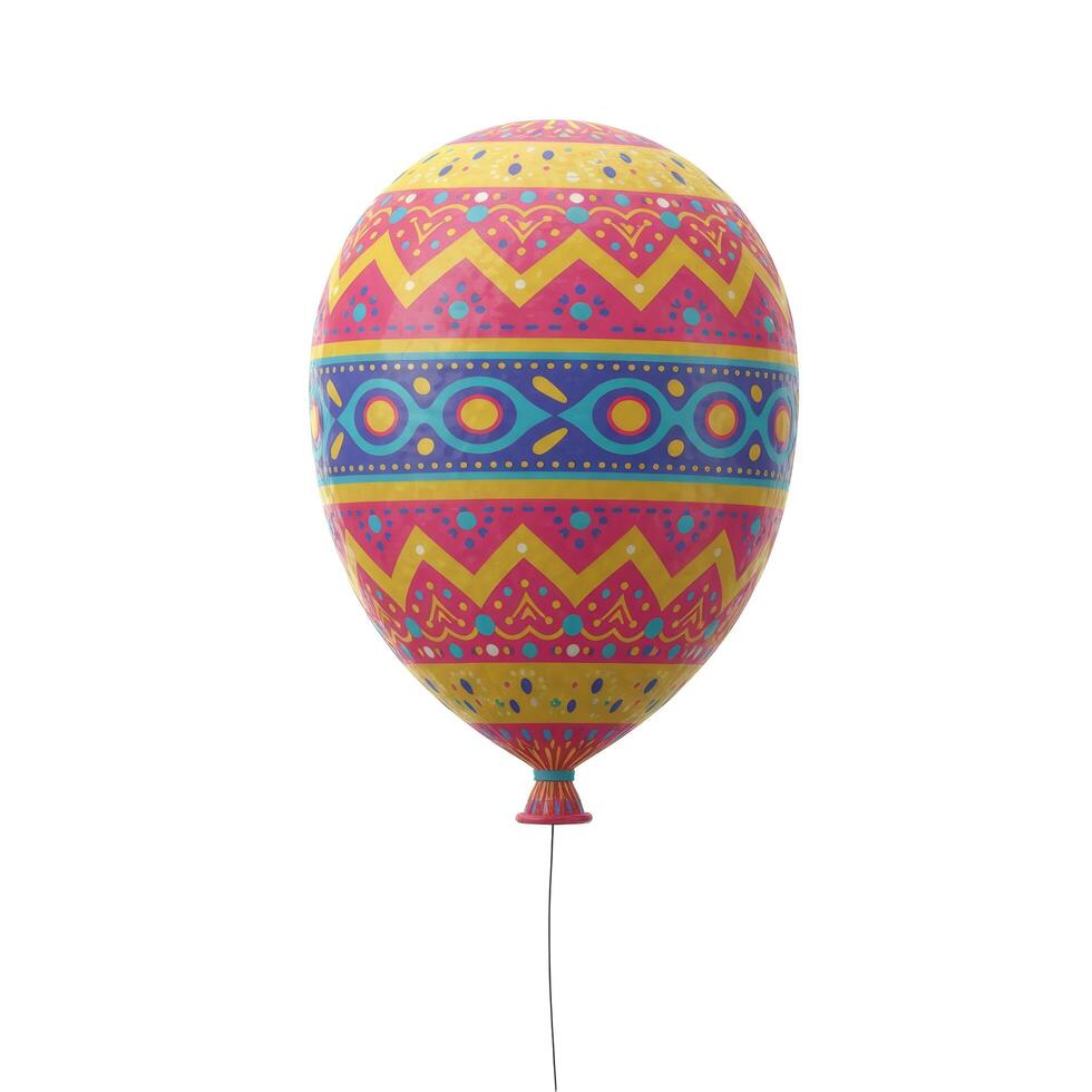 Isolated balloon with colorful patterns and string on a white background in studio lighting style photo