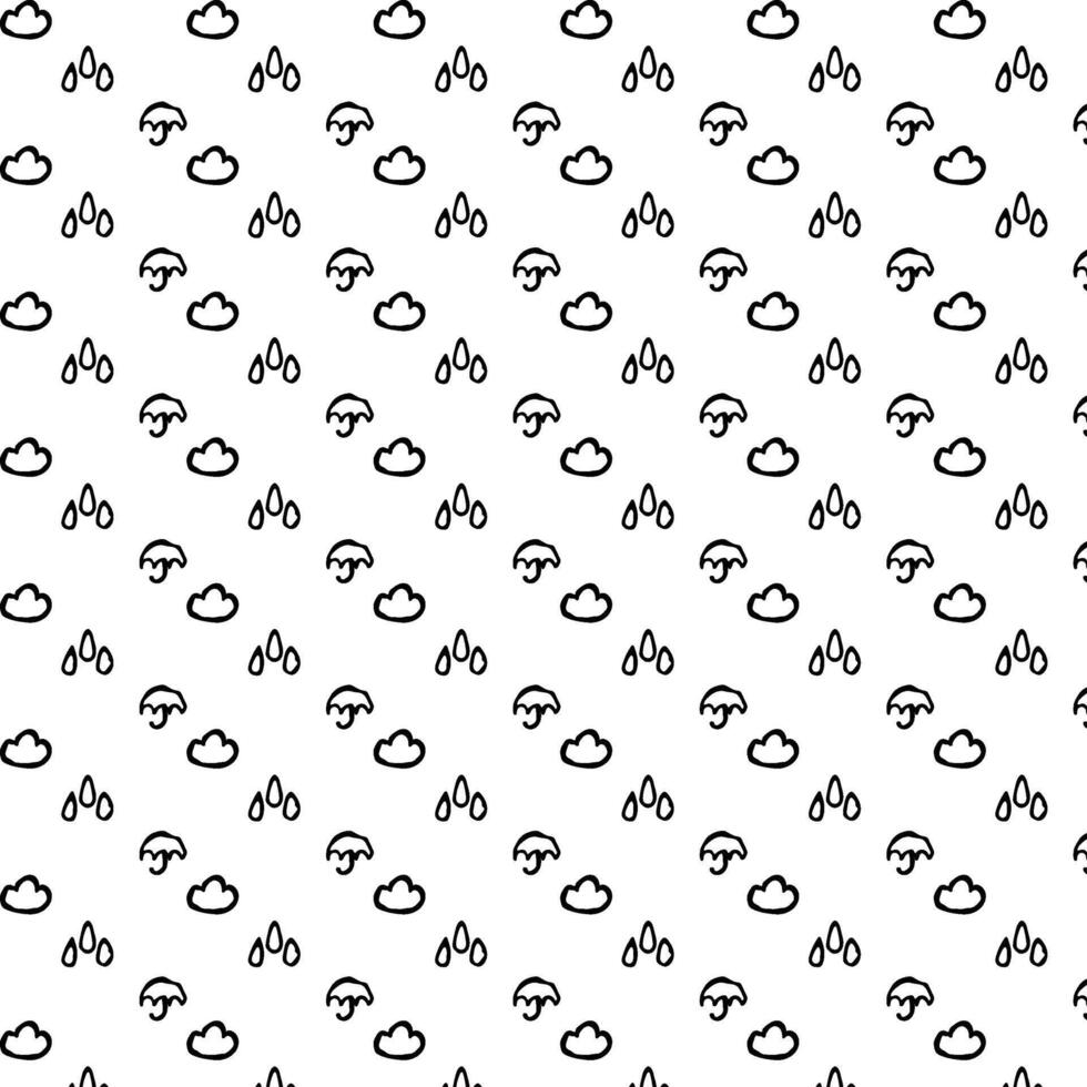 Seamless sketch pattern with umbrella, cloud and raindrops vector