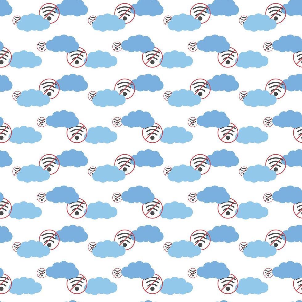 Internet free seamless pattern for vacation designs using crossed wireless symbols across clouds vector