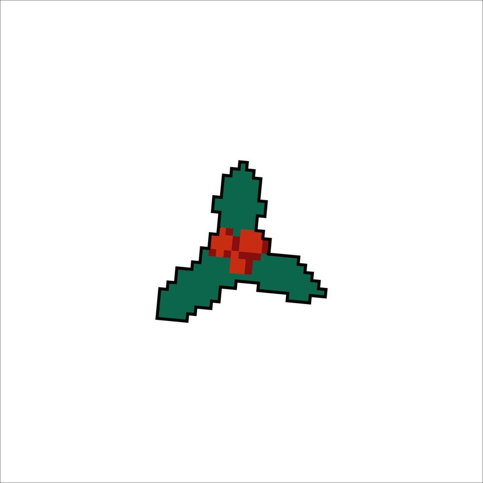 Retro pixel art mistletoe with red berries Retro 8bit game style Xmas icon isolated on white background vector