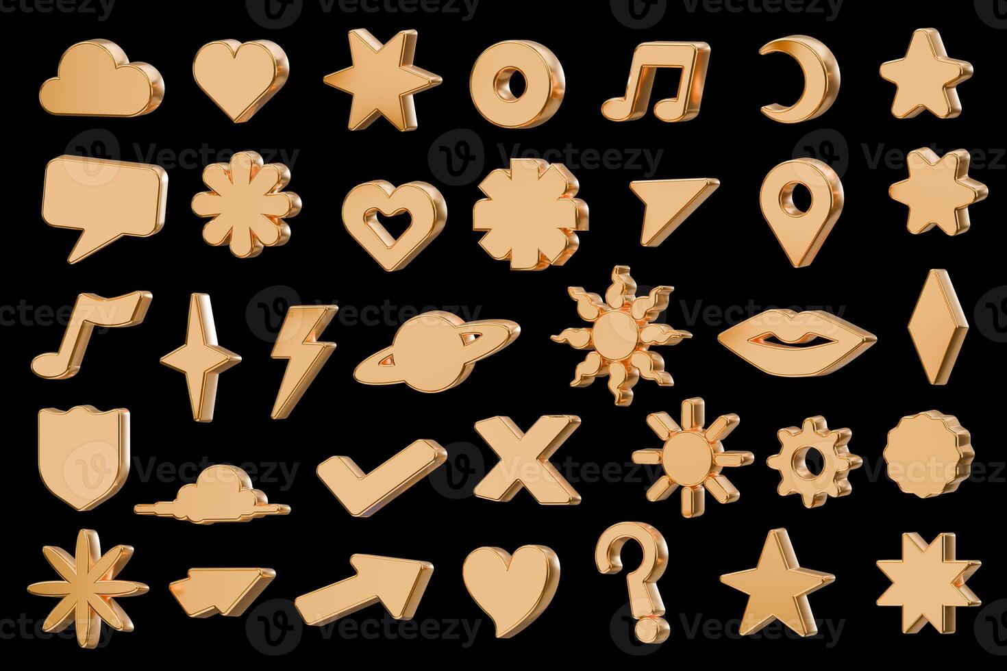 Gold object geometry symbol shape set isolated background 3d rendering photo