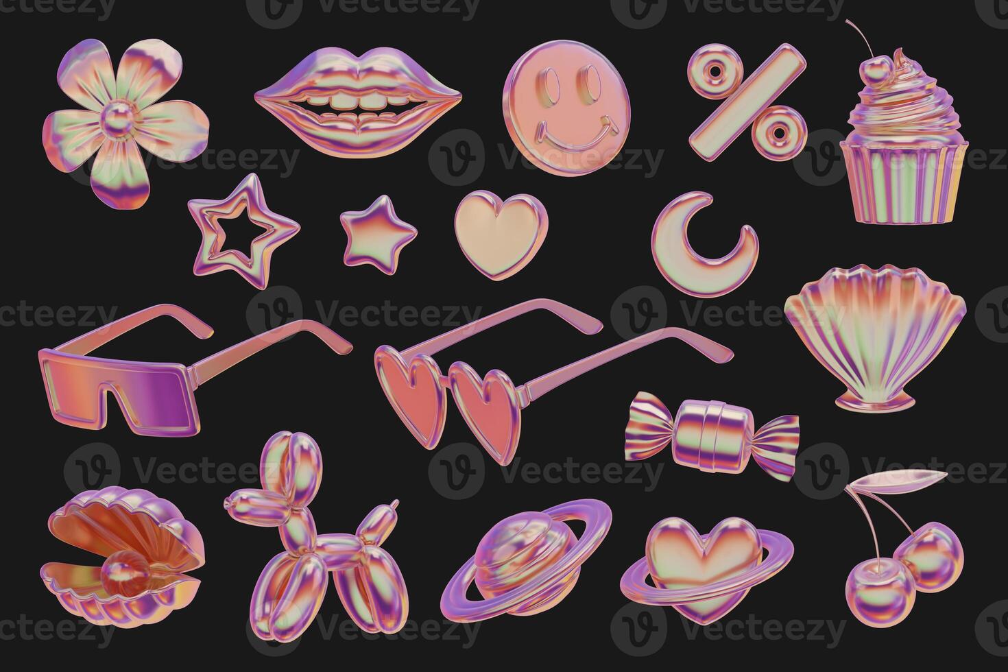 Holographic object element collection set pack isolated background 3d rendering photo