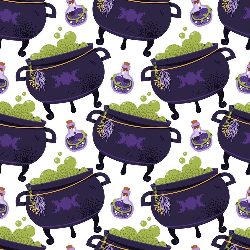 Cauldrons with colorful potions design vector