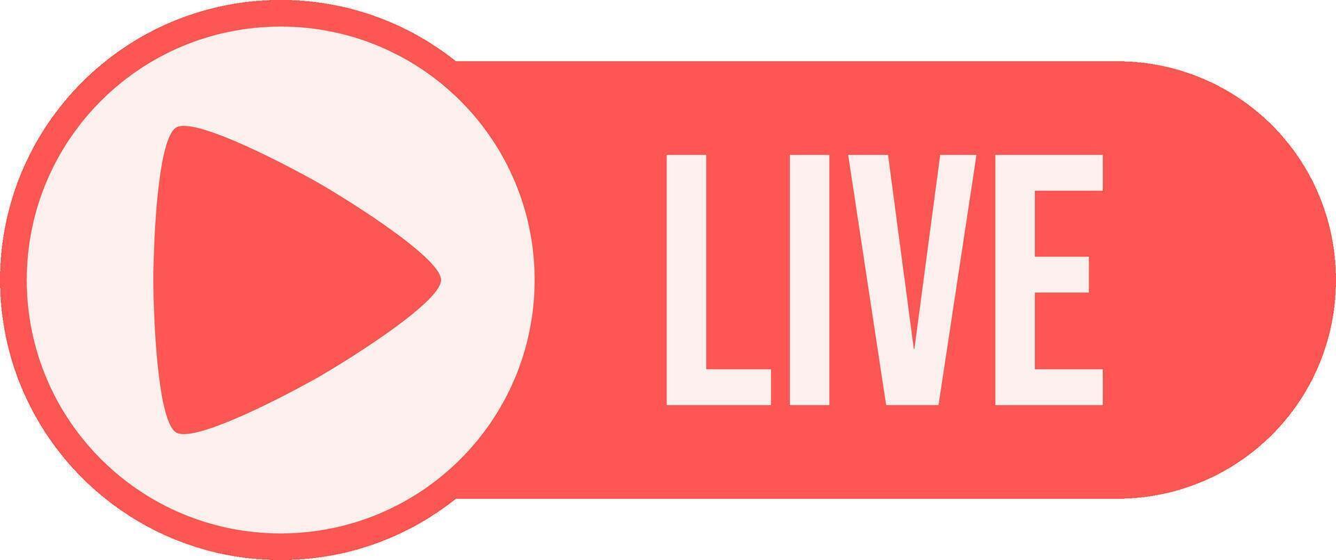 Live Streaming Button with Play Arrow. Red Broadcast Icon for Digital Platform. vector