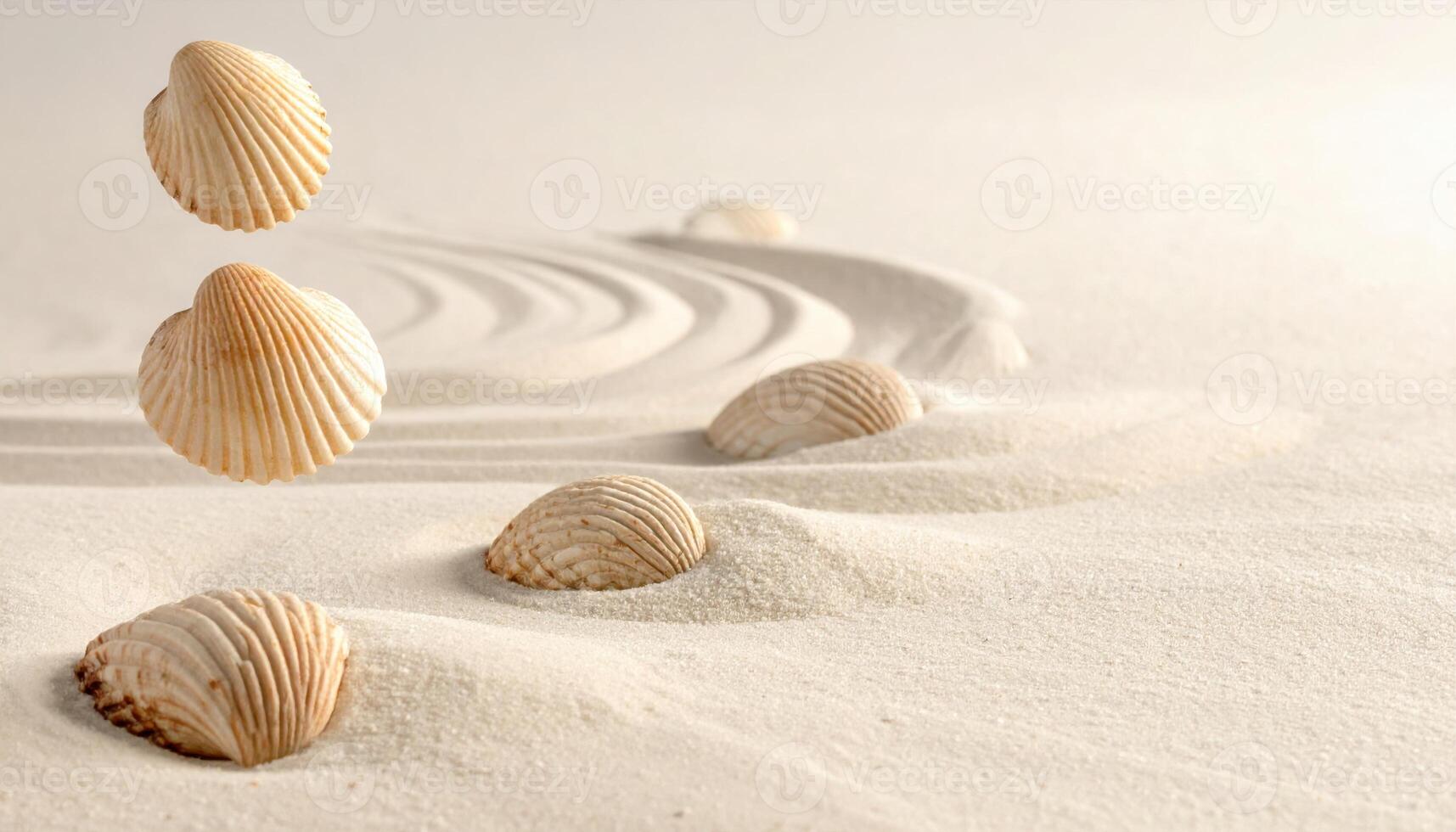 Beach cusp scallops in regular rhythm natural beige wide empty band representing coastal sand pattern suitable for calm seascape design photo