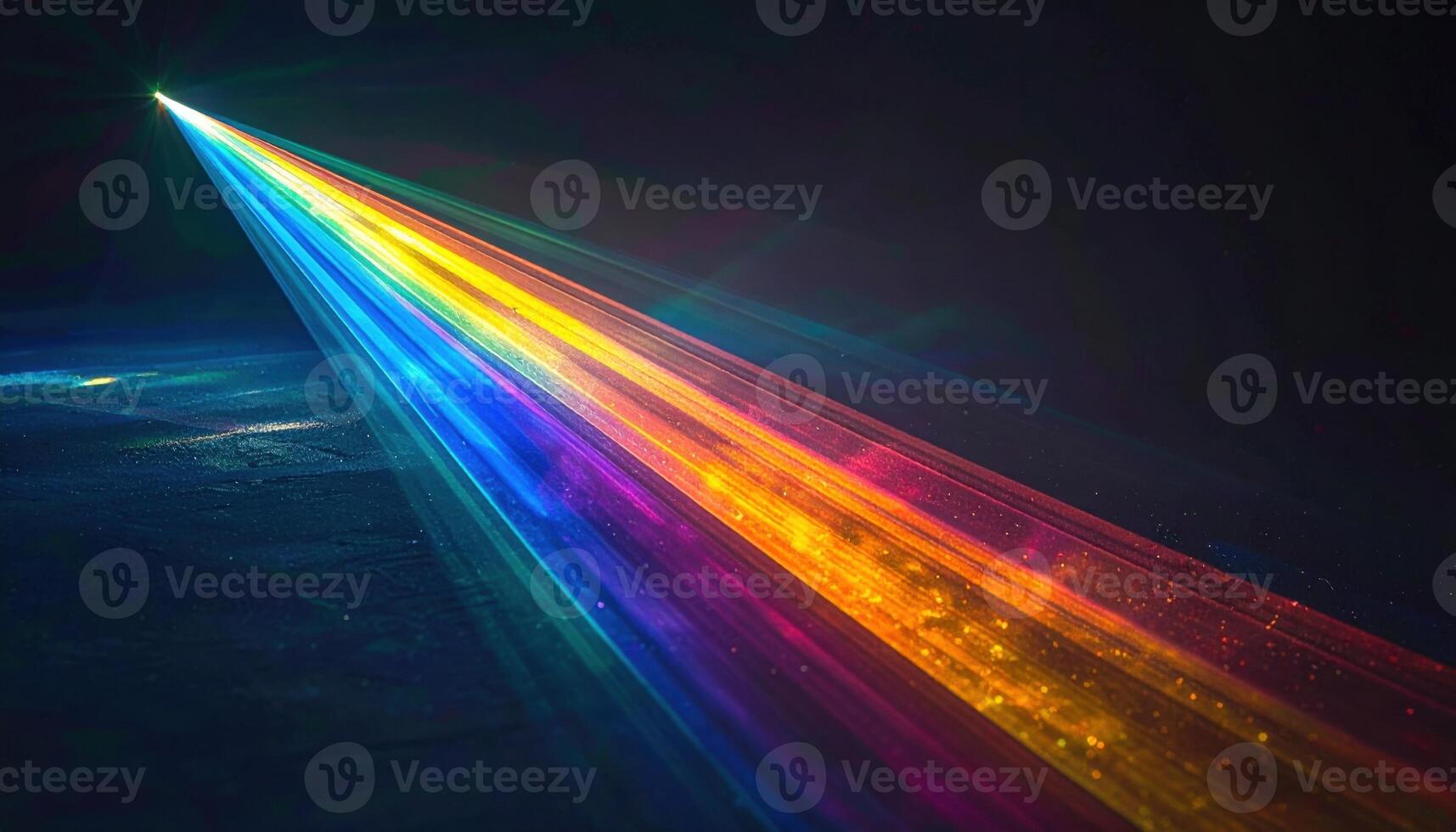 Prism dispersion as a thin spectrum line near the top on dark neutral background with ample lower copy space modern science calm photo
