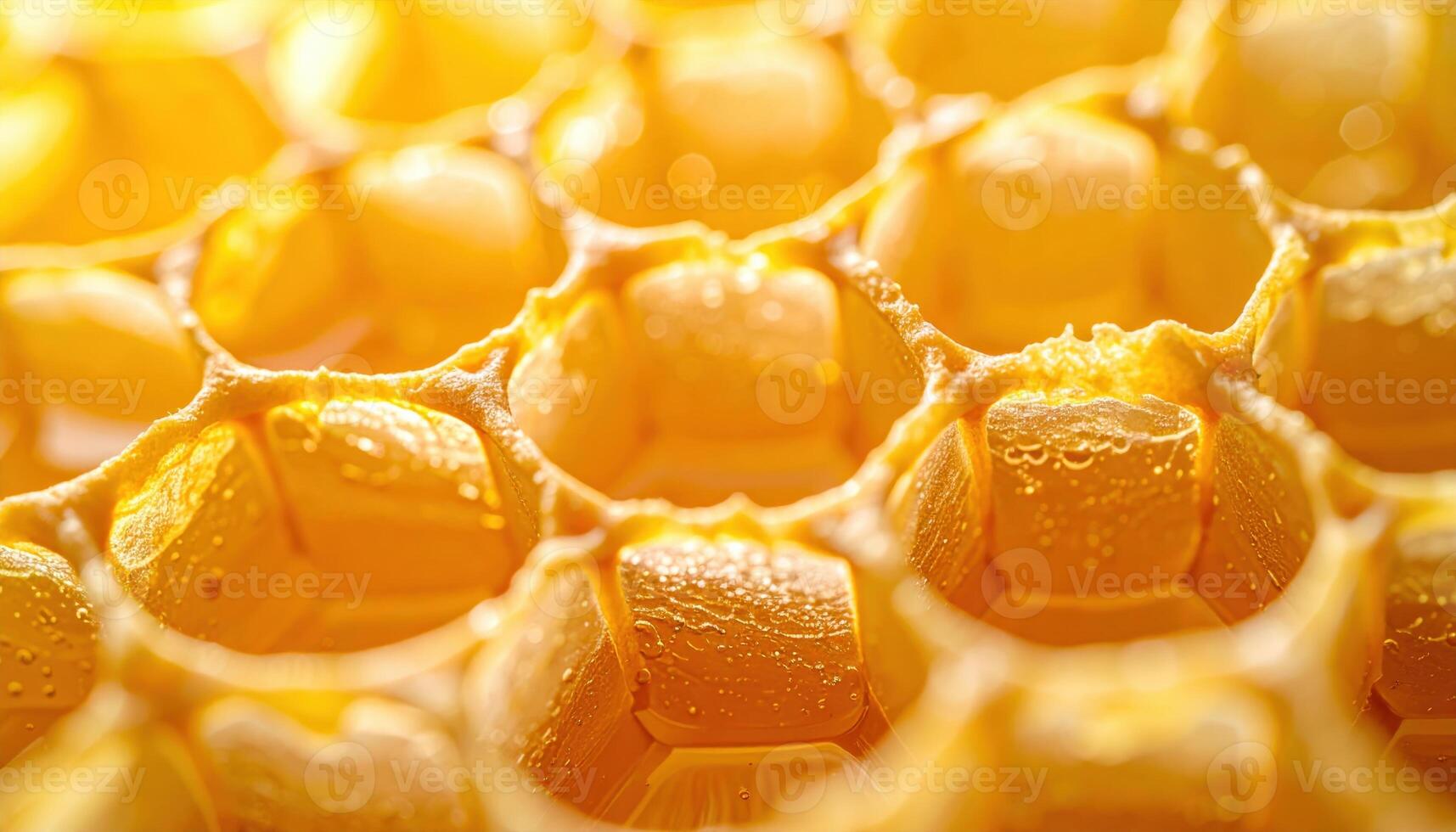 Beeswax foundation cells with soft backlight clean highlights and open top copy space warm honeycomb pattern background photo