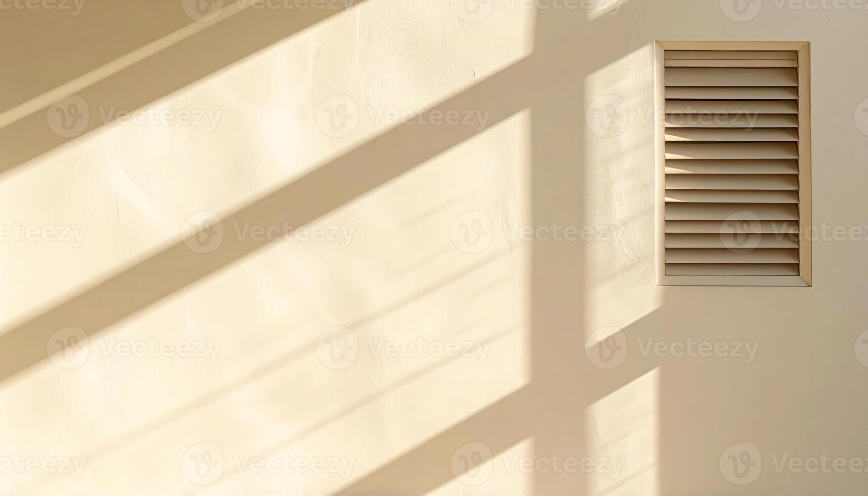 Vent grille shadows forming rectangles on an ivory wall clean geometry right side copy representing interior light pattern suitable for architecture branding and design photo