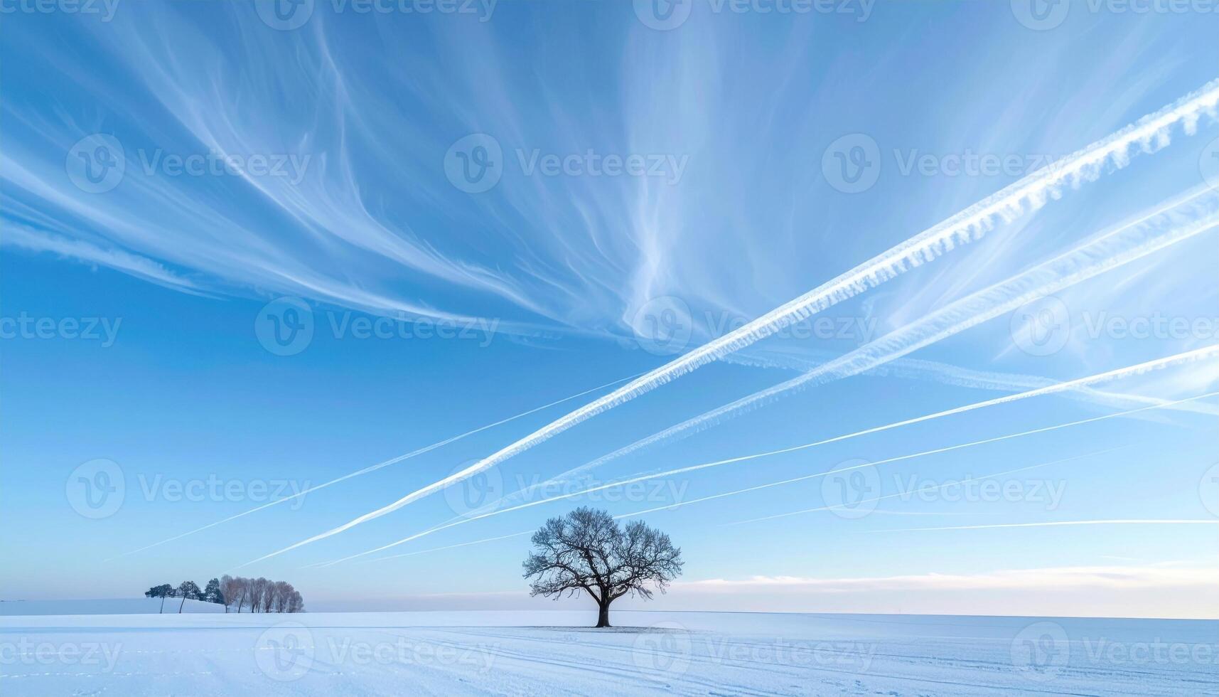 Contrail network thinning in a pale sky minimal landscape line and spacious copy area representing sky patterns suitable for weather aviation and clean design photo