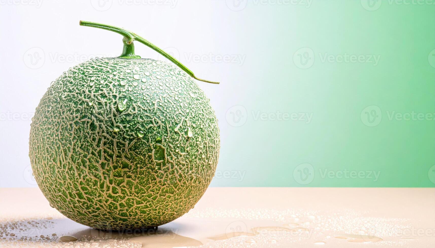 Honeydew sheeted with condensation gradient background shifting from mint to pearl fresh cooling look for editorial beverage menus wellness and serene design photo